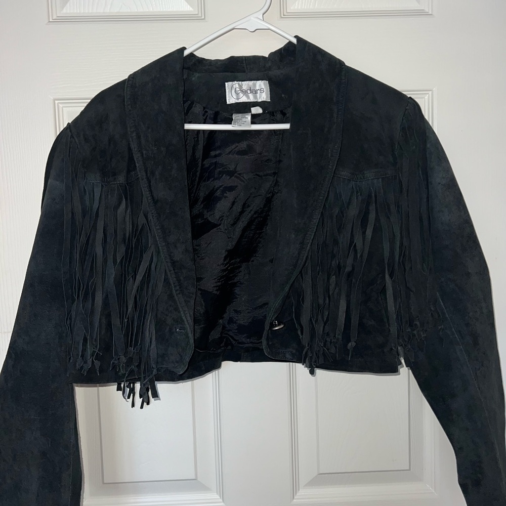 Black Suede Fringe Jacket for Women
